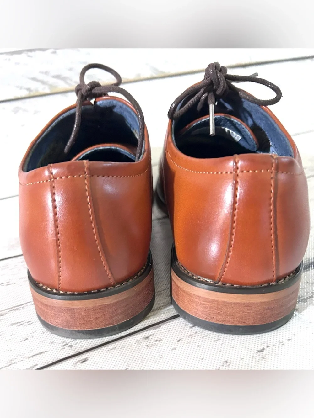 Men's Tan Cap-Toe Oxford Leather Lace-Up Dress Shoes Size 6.5